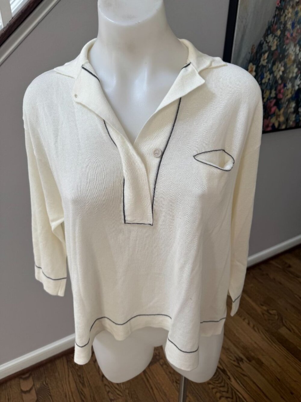Tonet Italy Carella Cotton Knit Collared Polo Sweater White Size 40